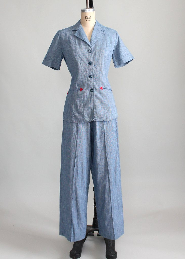 Vintage 1940s Cotton Jacket and Pants Suit