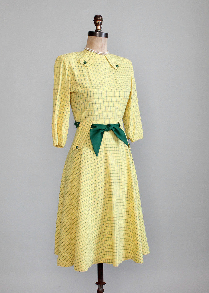 Vintage 1940s Yellow and Green Swing Dress - Raleigh Vintage Vintage 1940s Yellow and Green Swing Dress - Raleigh Vintage