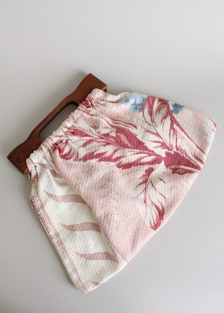 Vintage 1940s Hydrangea Barkcloth Handbag