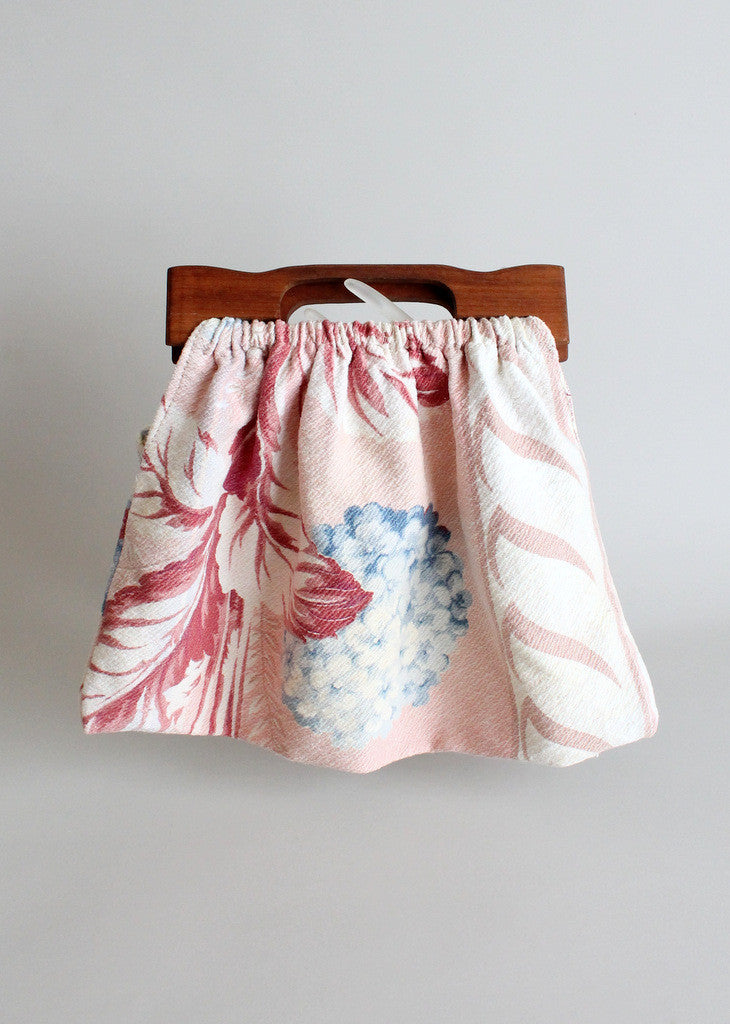 Vintage 1940s Hydrangea Barkcloth Handbag