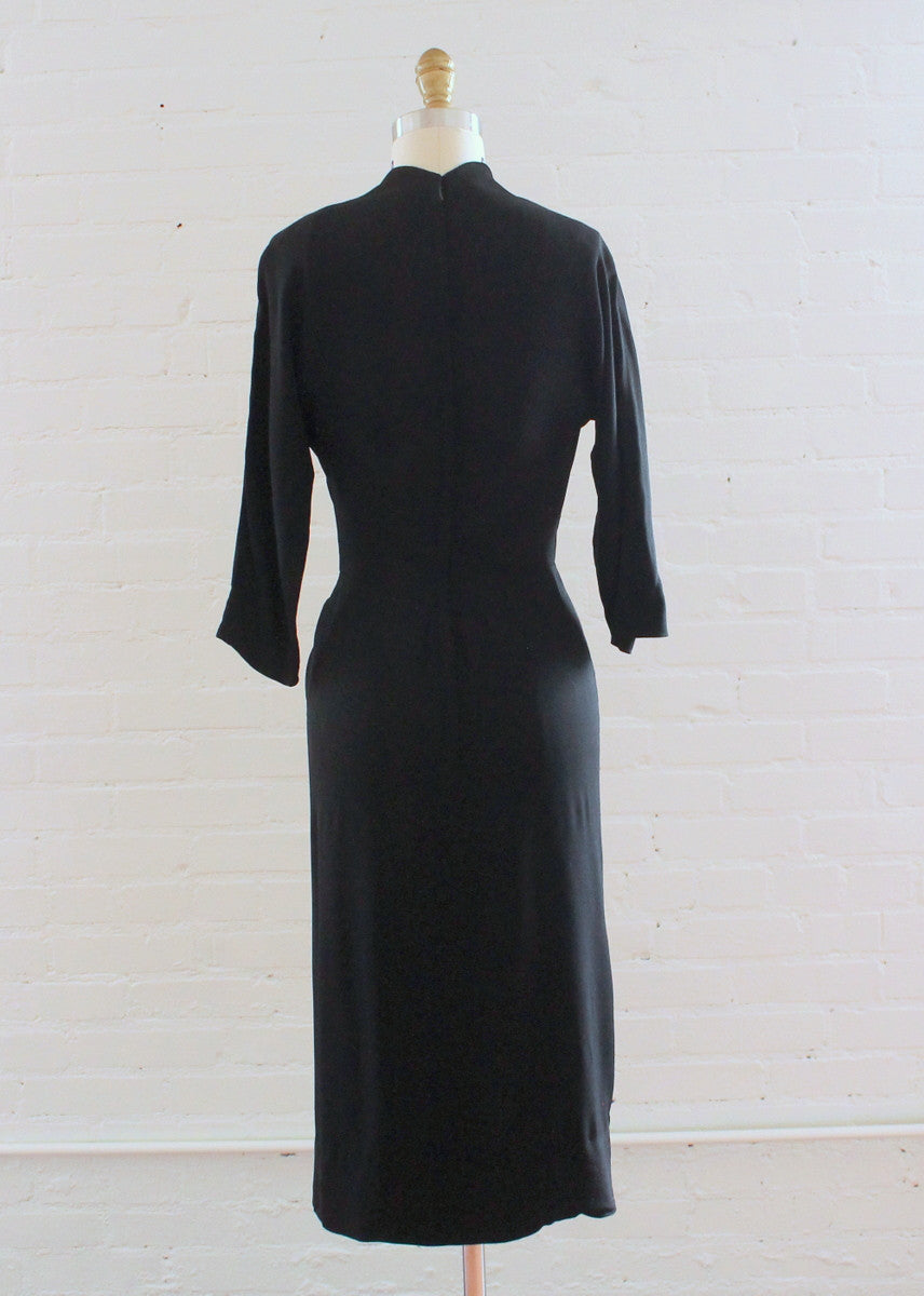 Vintage 1940s Black Gathered Side Noir Dress