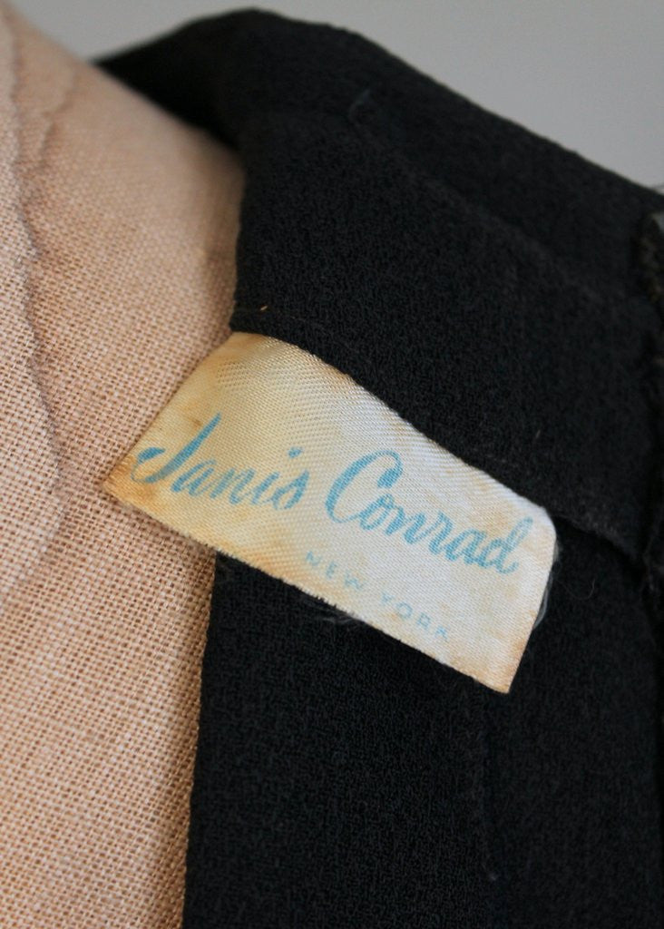 Vintage 1940s Black Crepe Studded Peplum Dress