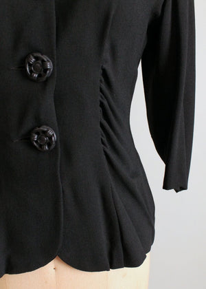 Vintage 1940s Daryl Black Rayon Blouse