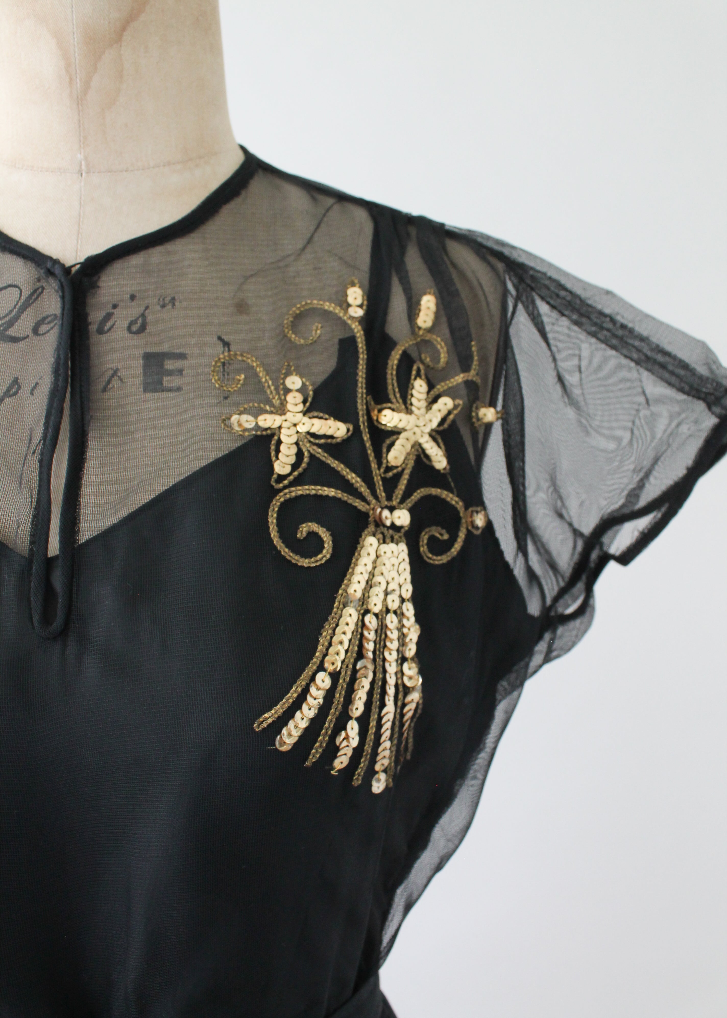 Vintage 1940s Black Sequined Evening Dress