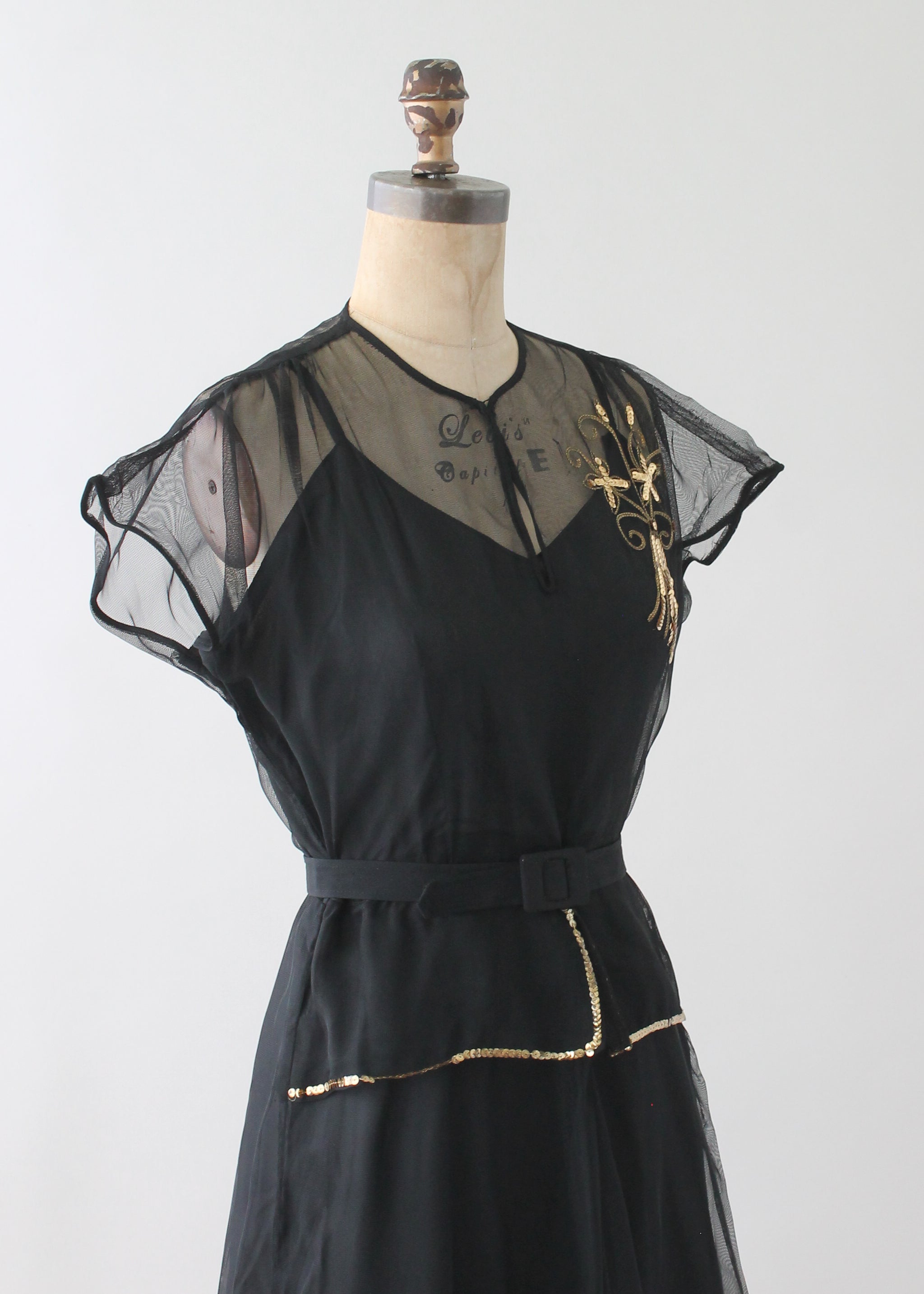 Vintage 1940s Black Sequined Evening Dress