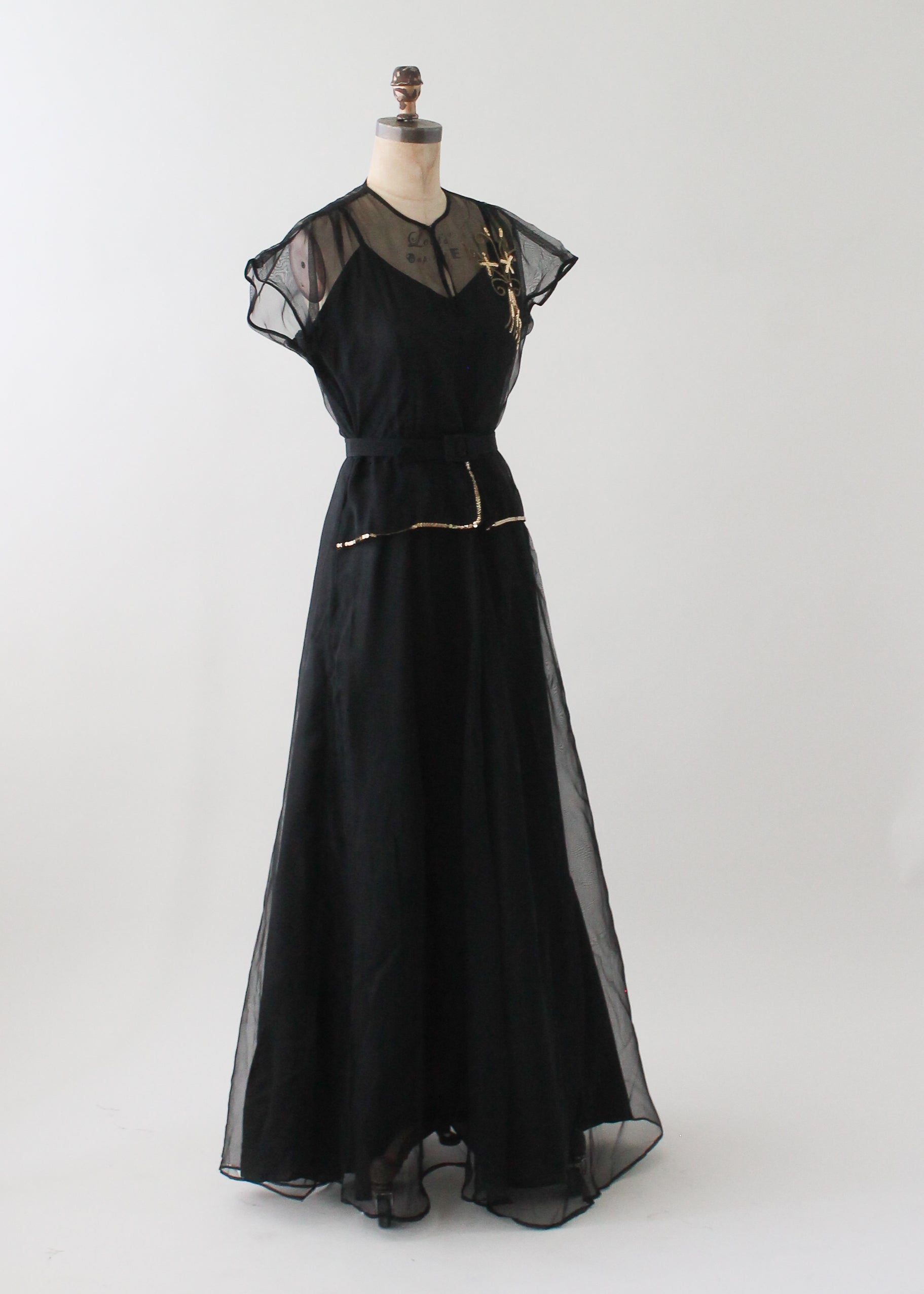 Vintage 1940s Black Sequined Evening Dress