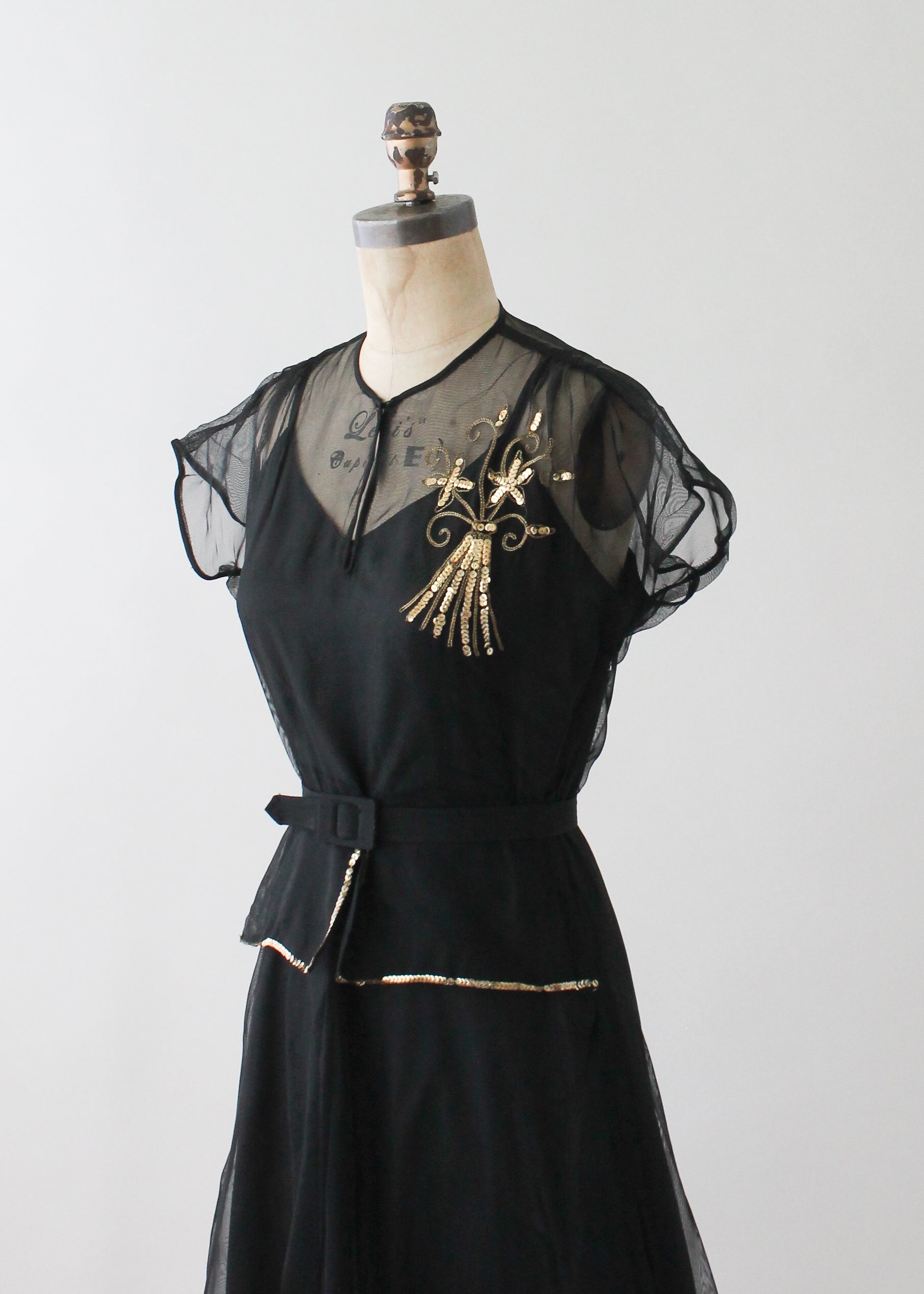 Vintage 1940s Black Sequined Evening Dress