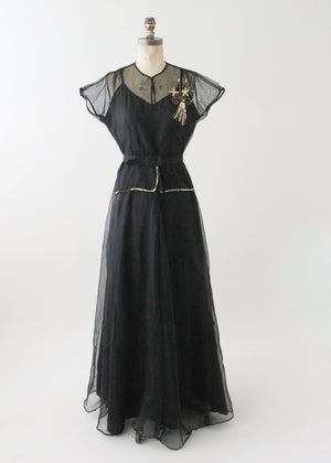 Vintage 1940s Black Sequined Evening Dress