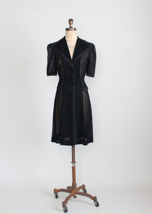 Vintage 1940s Black Sheer Mesh Swing Dress