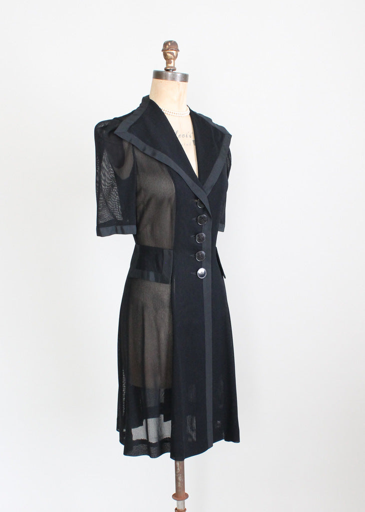 Vintage 1940s Black Sheer Mesh Swing Dress - Raleigh Vintage Vintage 1940s Black Sheer Mesh Swing Dress - Raleigh Vintage