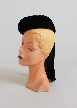 Vintage 1940s Black Velvet Tilt Hat