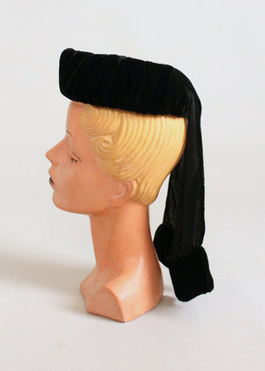 Vintage 1940s Black Velvet Tilt Hat