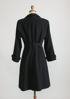 Vintage Early 1940s Black Wool Princess Coat