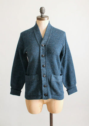 Vintage Late 1930s Prussian Blue Wool Cardigan