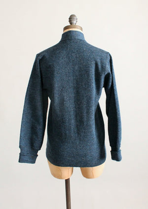 Vintage Late 1930s Prussian Blue Wool Cardigan