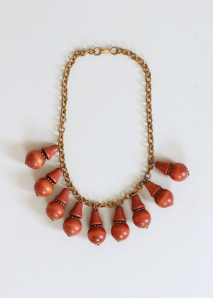 Vintage 1940s Brass and Wood Dangles Necklace
