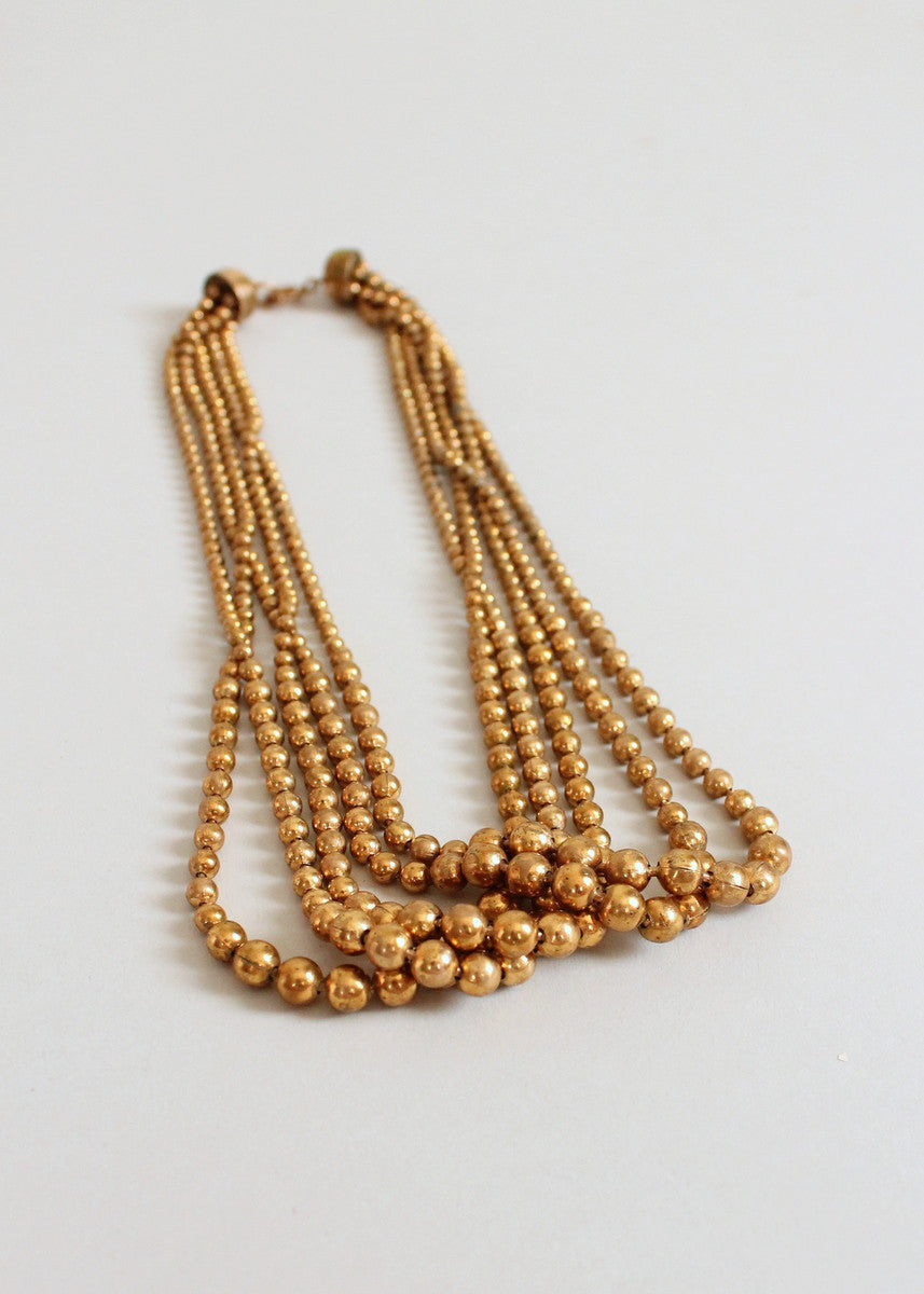 Vintage 1940s Brass Bead Multi Strand Necklace