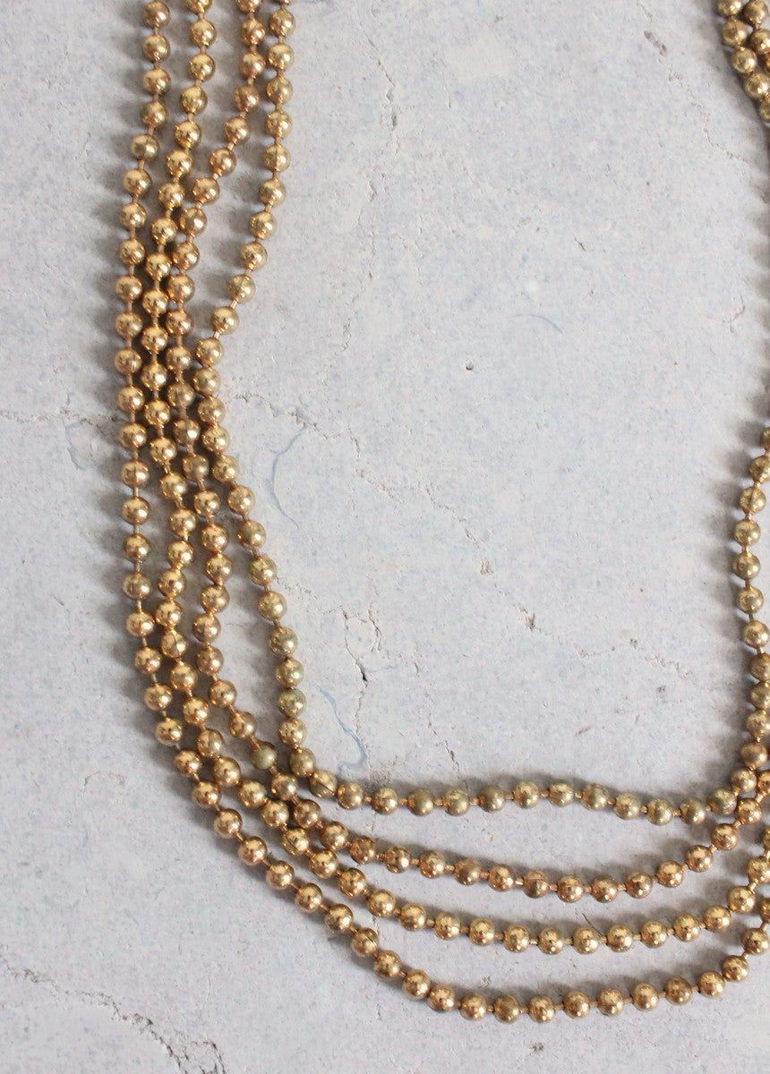 Vintage 1940s Brass Bead Multi Strand Necklace