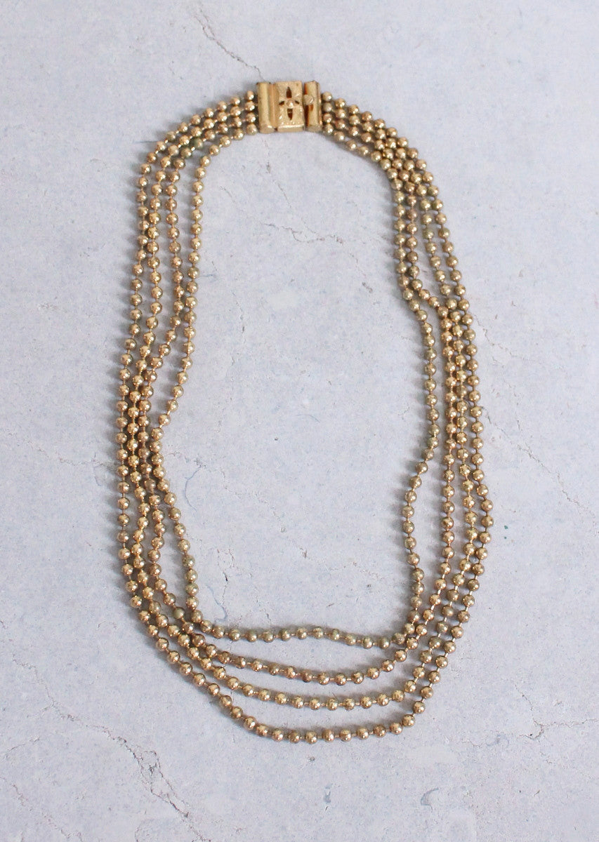Vintage 1940s Brass Bead Multi Strand Necklace
