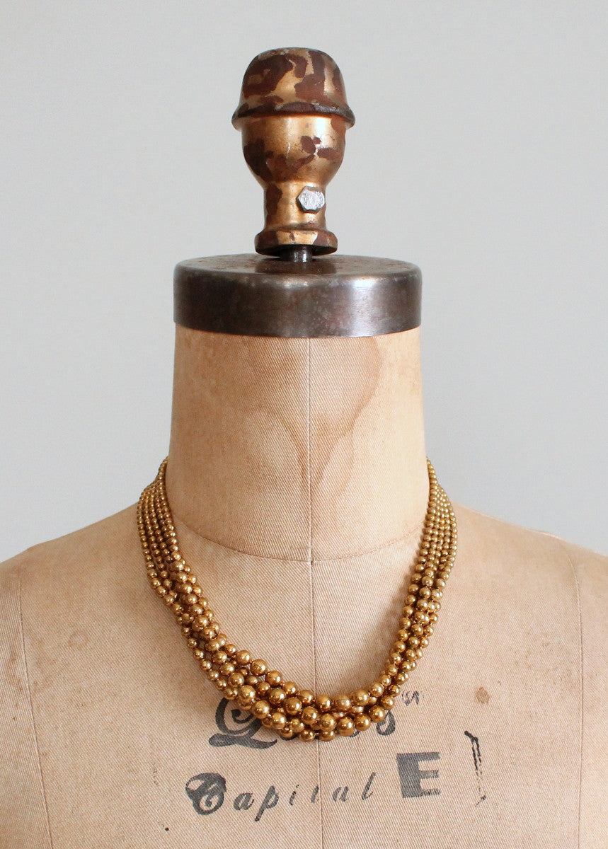 Vintage 1940s Brass Bead Multi Strand Necklace