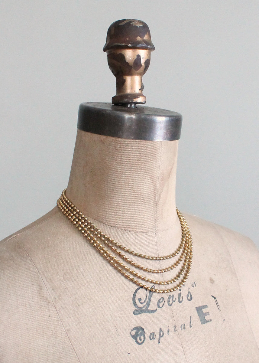 Vintage 1940s Brass Bead Multi Strand Necklace