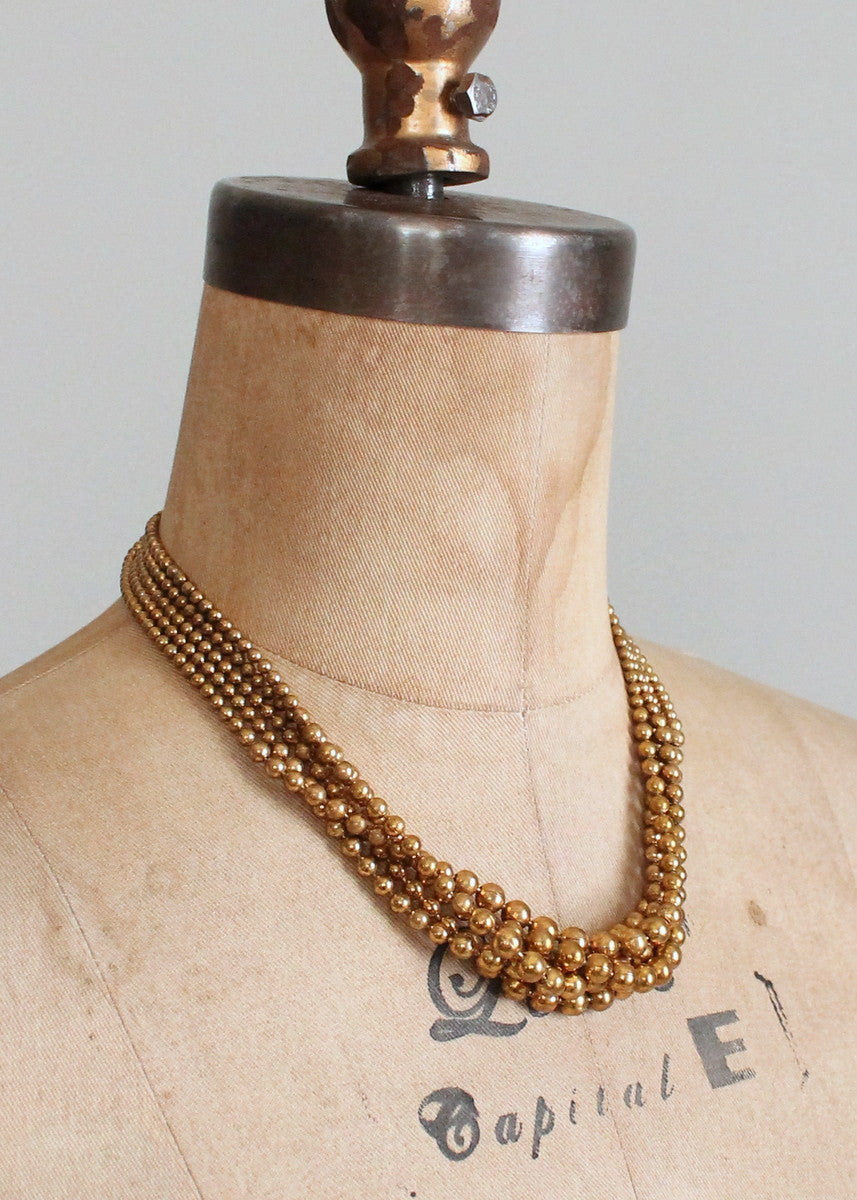 Vintage 1940s Brass Bead Multi Strand Necklace