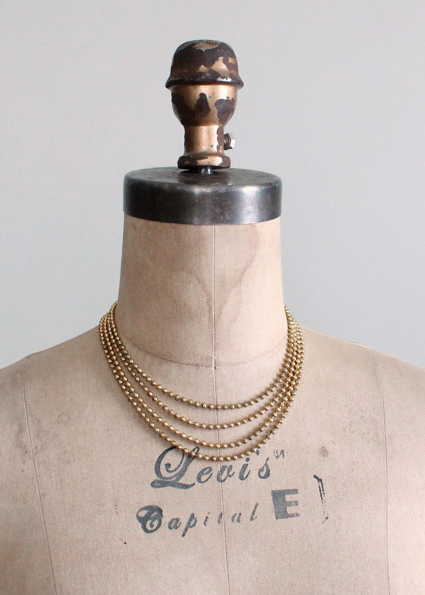 Vintage 1940s Brass Bead Multi Strand Necklace
