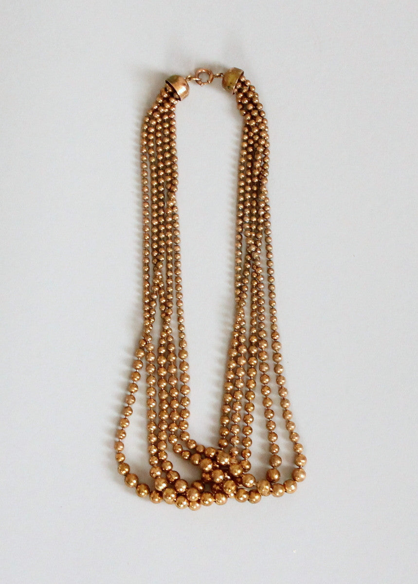 Vintage 1940s Brass Bead Multi Strand Necklace