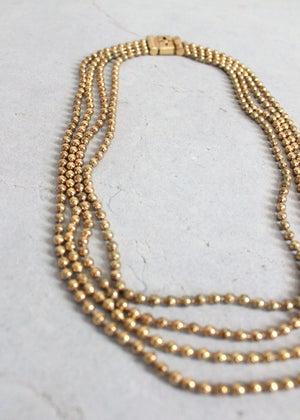 Vintage 1940s Brass Bead Multi Strand Necklace