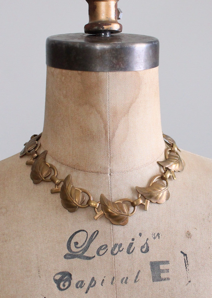 Vintage 1940s Brass Leaf Choker Necklace