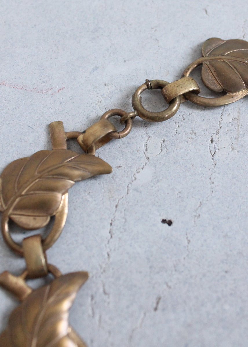Vintage 1940s Brass Leaf Choker Necklace