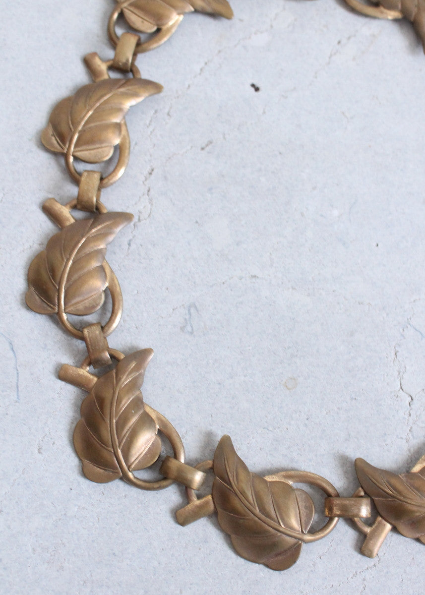 Vintage 1940s Brass Leaf Choker Necklace