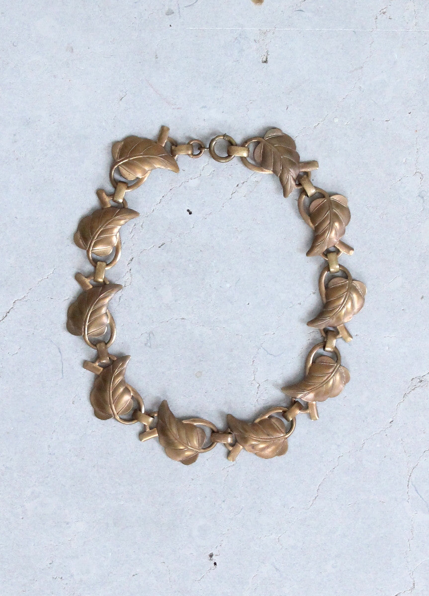 Vintage 1940s Brass Leaf Choker Necklace