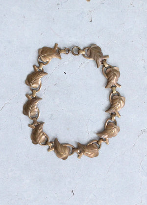 Vintage 1940s Brass Leaf Choker Necklace