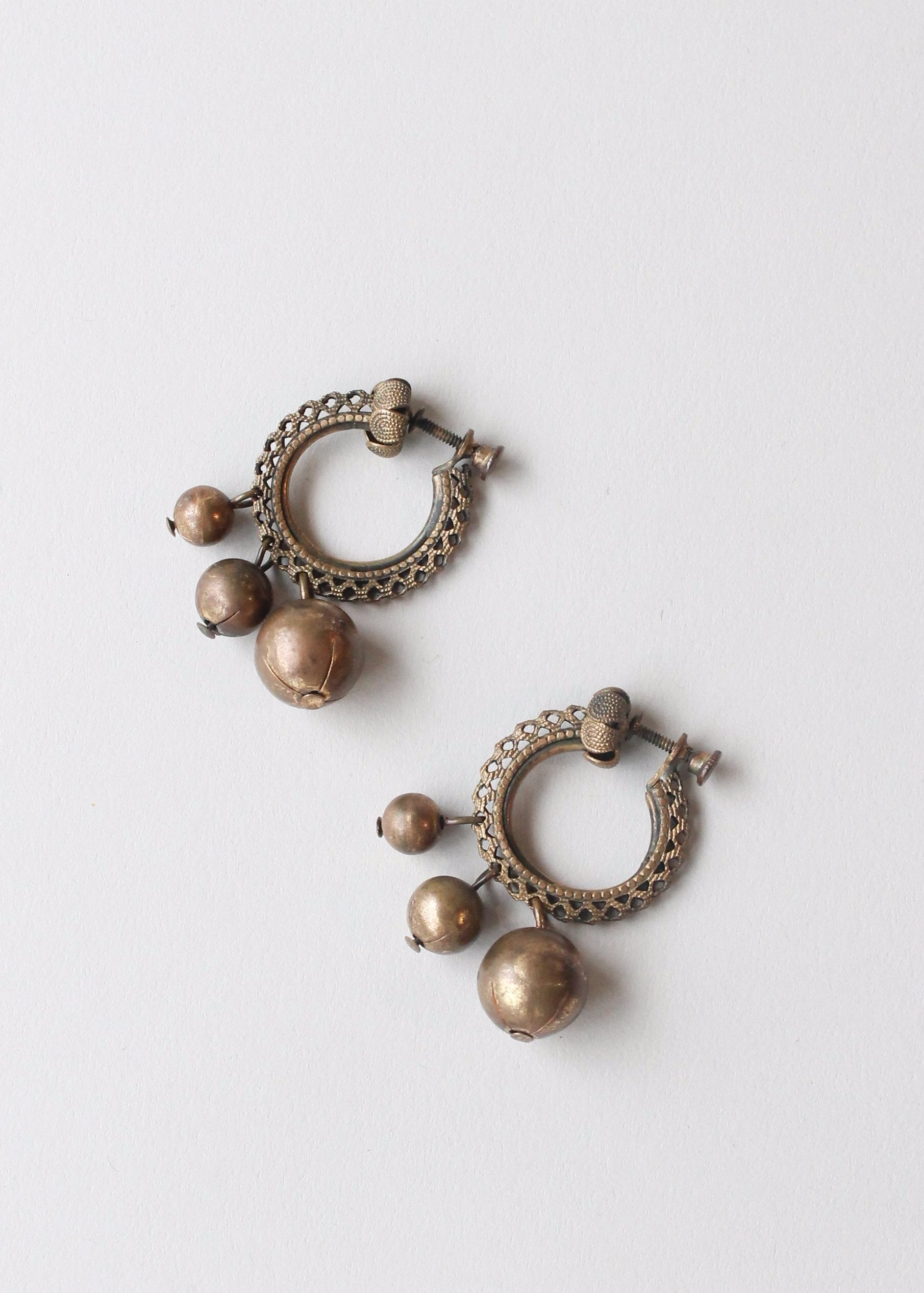 Vintage 1940s Brass Loops and Balls Earrings