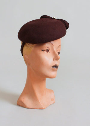 Vintage 1940s Brown Beret Tilt Hat
