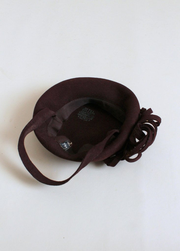 Vintage 1940s Brown Beret Tilt Hat
