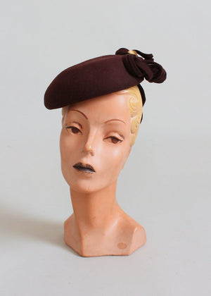 Vintage 1940s Brown Beret Tilt Hat