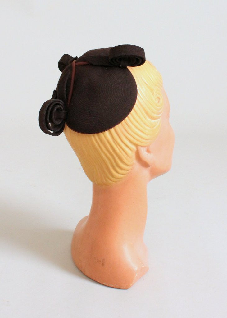 Vintage 1940s Brown Felt Circles and Curls Hat