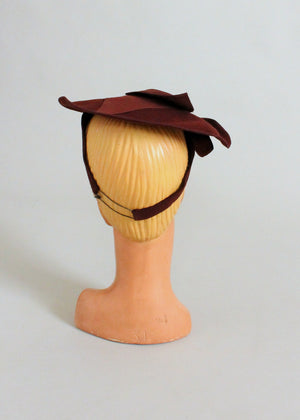 Vintage 1940s Brown Felt Pancake Tilt Hat