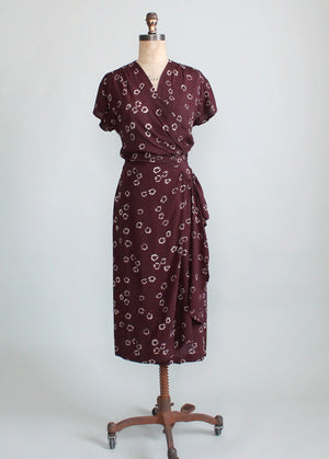 Vintage 1940s Brown Rayon Wrap Dress
