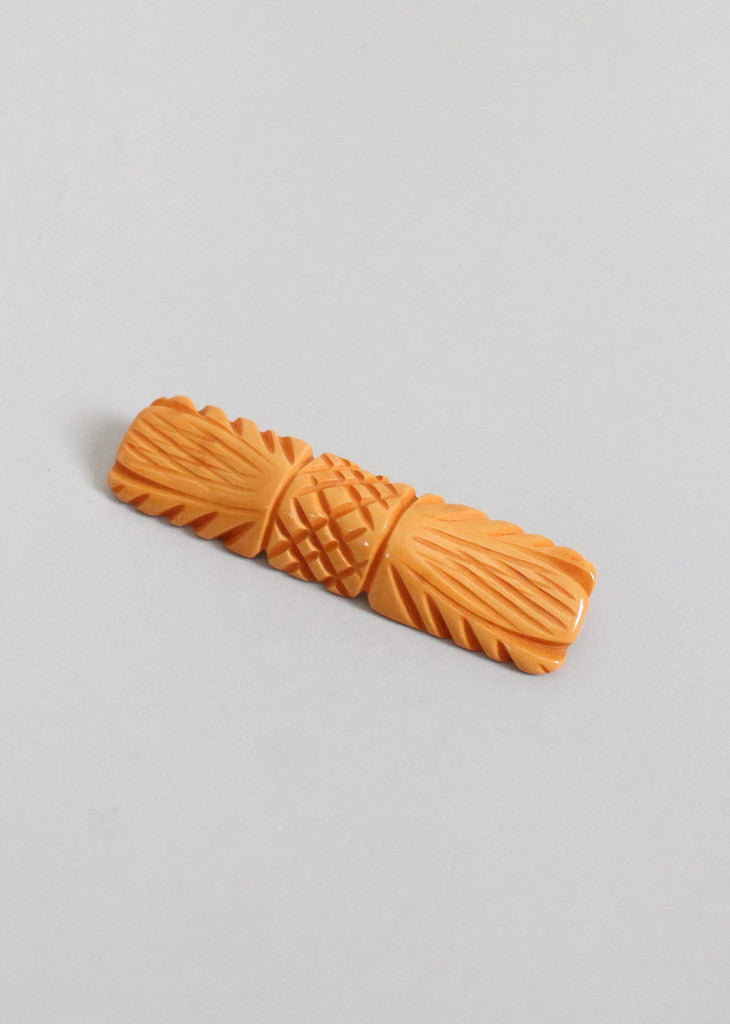 Vintage 1940s Carved Bow Butterscotch Bakelite Brooch