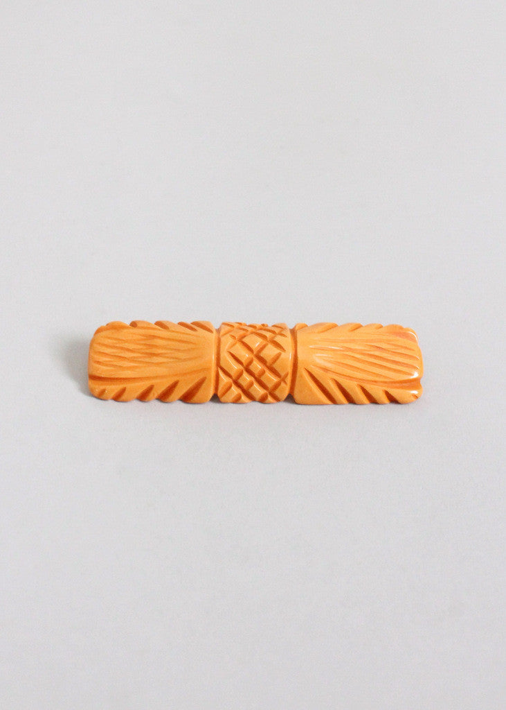 Vintage 1940s Carved Bow Butterscotch Bakelite Brooch
