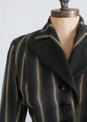 Vintage 1940s Charcoal Grey Striped Nipped Waist Jacket