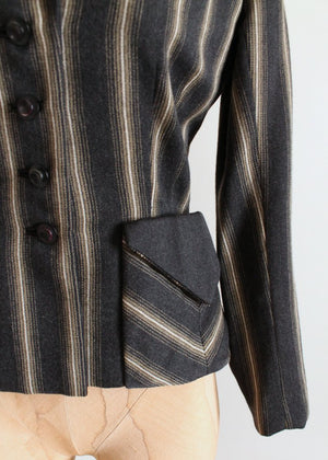 Vintage 1940s Charcoal Grey Striped Nipped Waist Jacket