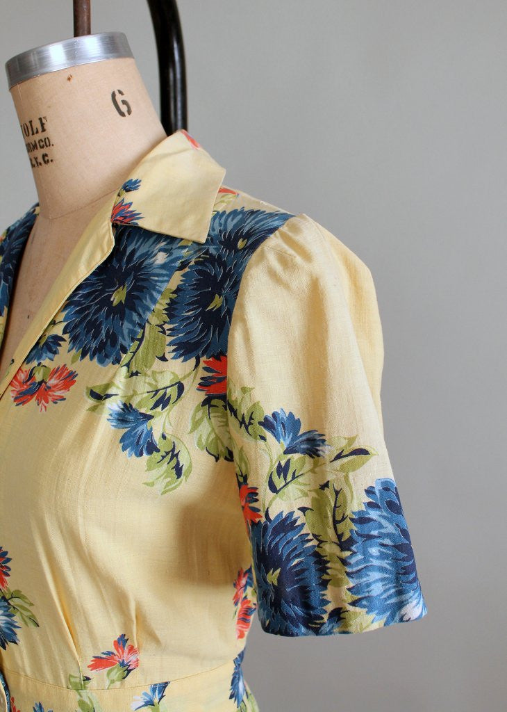 Vintage 1940s Blue Rose Playsuit with Skirt