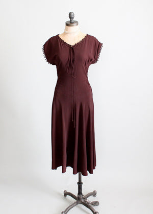 Vintage 1940s Brown Crepe Swing Dress