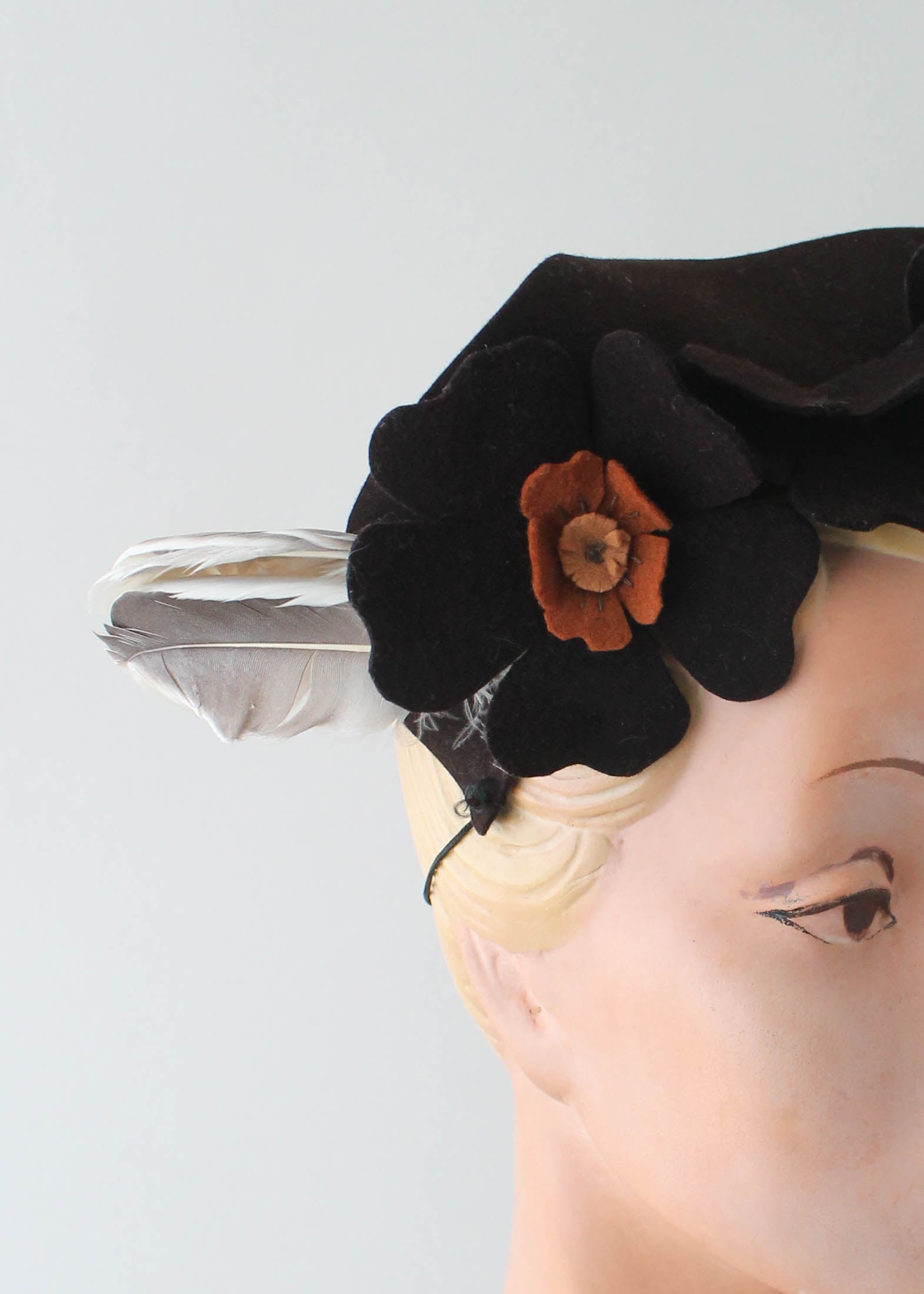 Vintage 1940s Felt Flowers and Feathers Hat