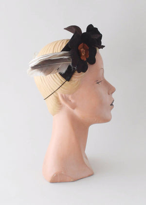 Vintage 1940s Felt Flowers and Feathers Hat