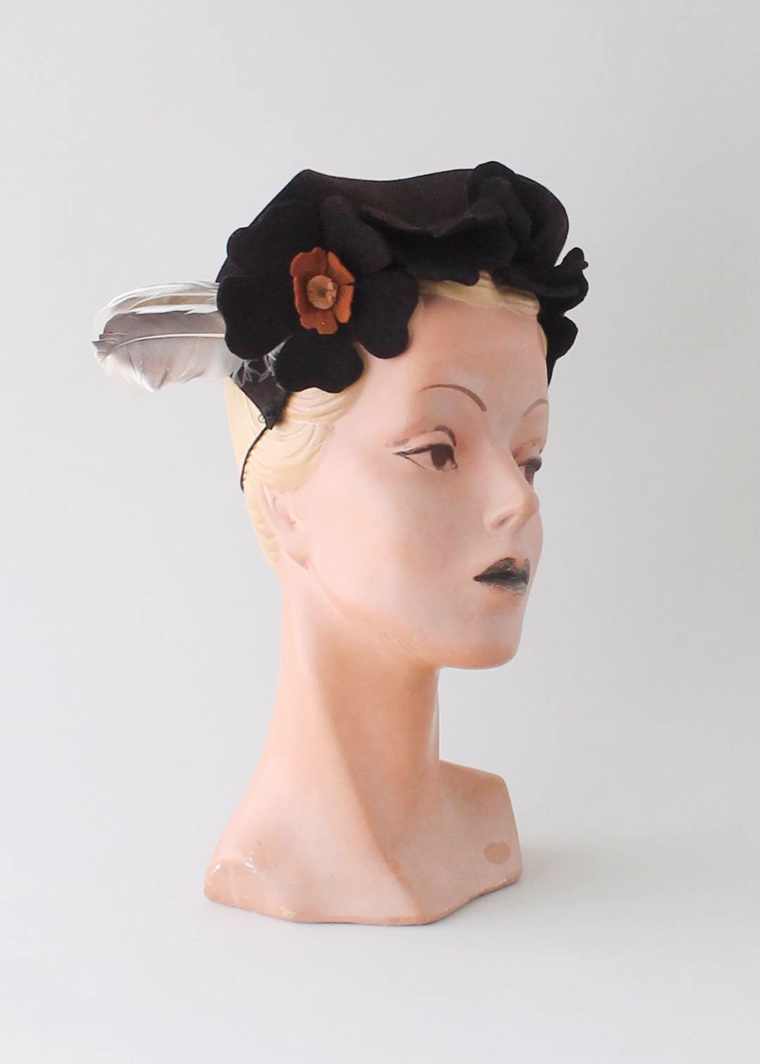 Vintage 1940s Felt Flowers and Feathers Hat